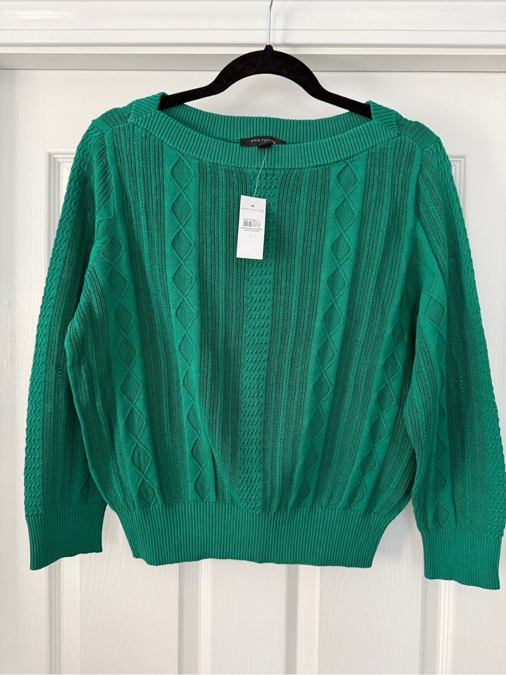 Ann Taylor Kelly Green Cable Knit Women's Sweater - Large